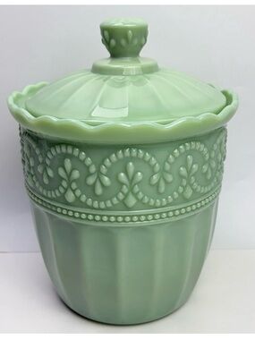 The Pioneer Woman Timeless Beauty Green Jade Jadeite Glass Cookie Jar Heavy